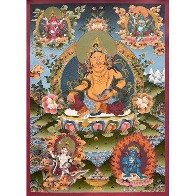 Pancha/Five Dzambala Or Jambala Thangka (Brocadeless Thangka)