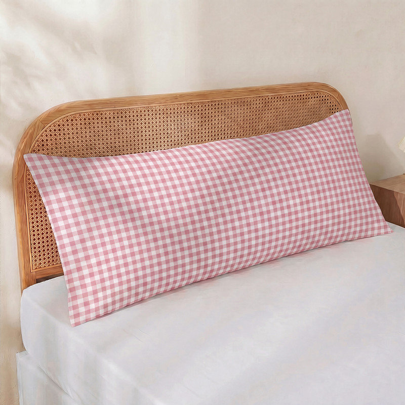 100% Cotton Body Pillow Cover, 20 x 54, Washed Cotton Pink Gingham Pillowcase, Soft Breathable Pillow Cover for Bed