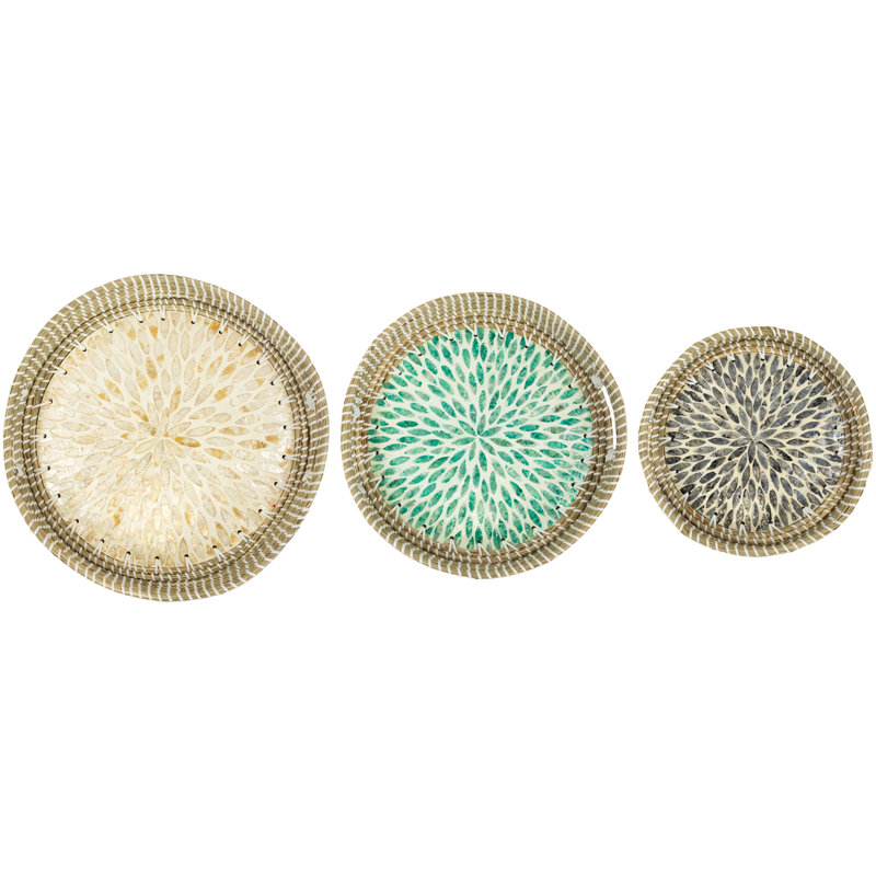 Ensemble de 3 plateaux 15,75 "Seagrass et Capiz