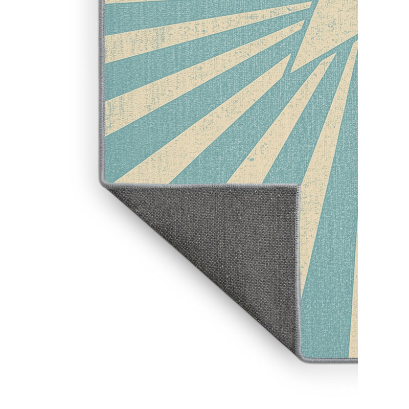 Soft Plush Fedele July 4Th Modern & Contemporary Abstract Area Rug in Beige – SkyBlue Binding, 2x5