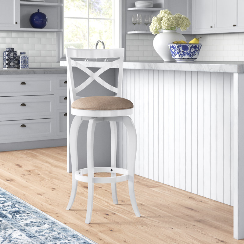 Brumback Wood Swivel Upholstered Stool, Bar Stool (31.25" Seat Height), White