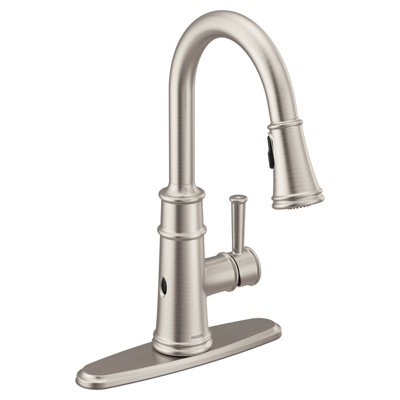 Robinet de cuisine à poignée simple Moen Belfield MotionSense Wave avec technologie Power Clean, Nickel résistant aux taches