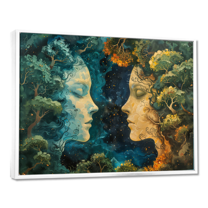 Vert, jaune, astrologie, connexion cosmique, Gémeaux - Astronomie, Gémeaux, art mural, salon, Cadre flottant blanc