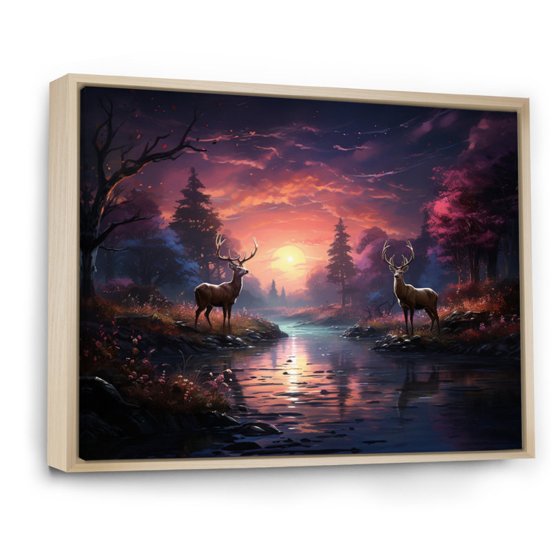 «Deer Enchanted Twilight I», reproduction sur toile, 30" H x 40" W, Cadre naturel flottant