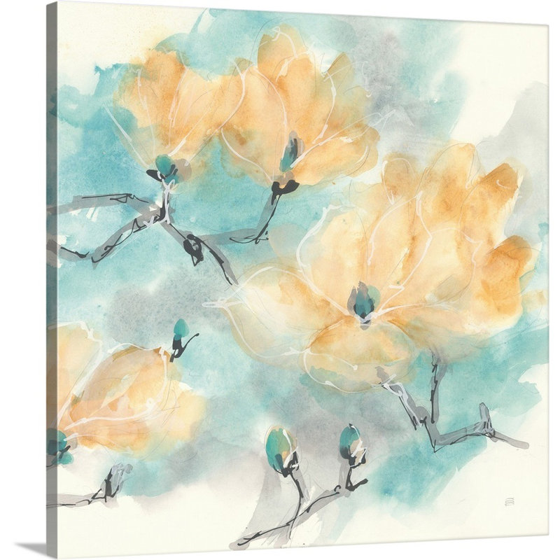 Teal Buds I - reproduction d'art, Toile tendue, H 20 po x l 20 po x P 1,25 po