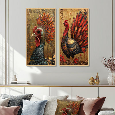 Ensemble de 2 reproductions d'art rouges et dorées «Red I»