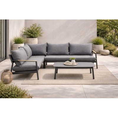 Krikacy Monti Aluminum Sectional with Dark Grey Sunproof Cushions and Coffee Table