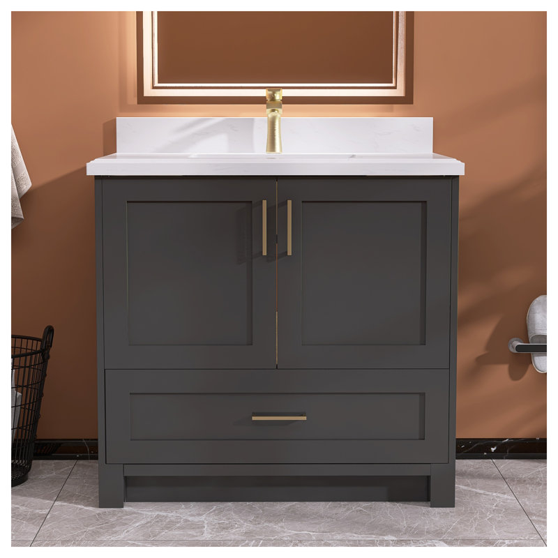 Base de meuble-lavabo simple en bois massif de 36 pouces seulement, Gris