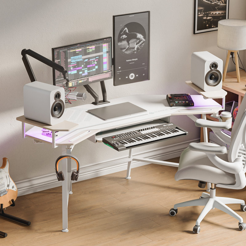 Inbox Zero Mariandi 72" Studio Desk with Keyboard Tray, Maple/White