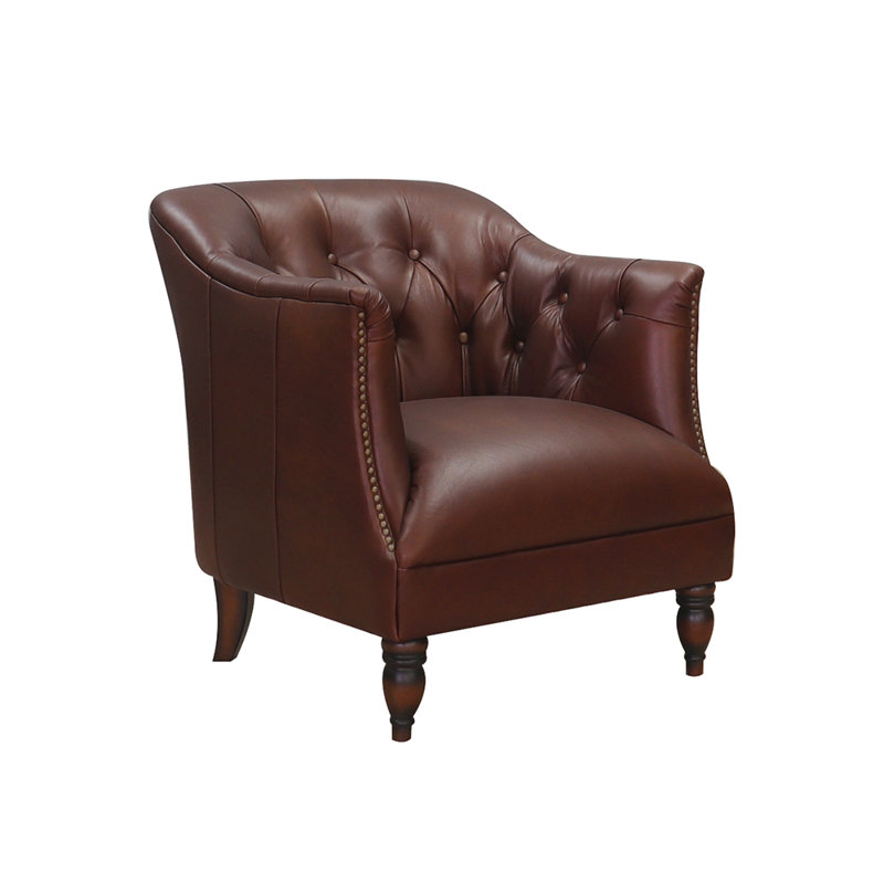 Carter 1 seater In Voyager Walnut Full Top Grain Leather With Walnut Feet Brass Studs