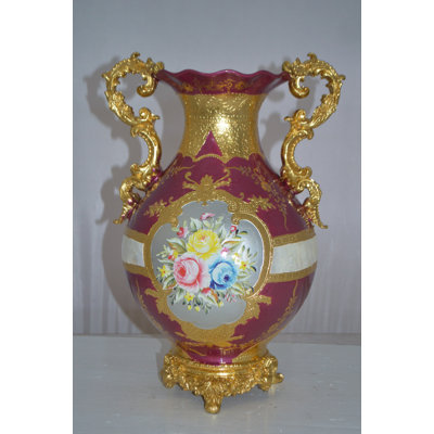 Cribb decoration Vase Gold and Pink -  Size: 12"L x 9"W x 17"H.