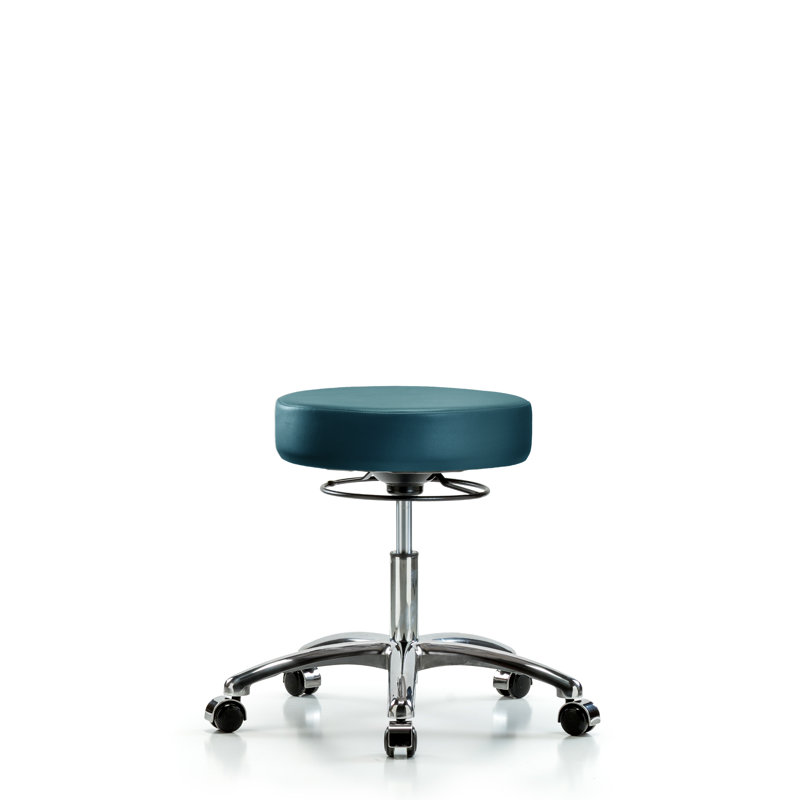 Tabouret en vinyle sans dossier chromé - hauteur de bureau avec roulettes en vinyle Storm Supernova, 23.25", Bleu marine