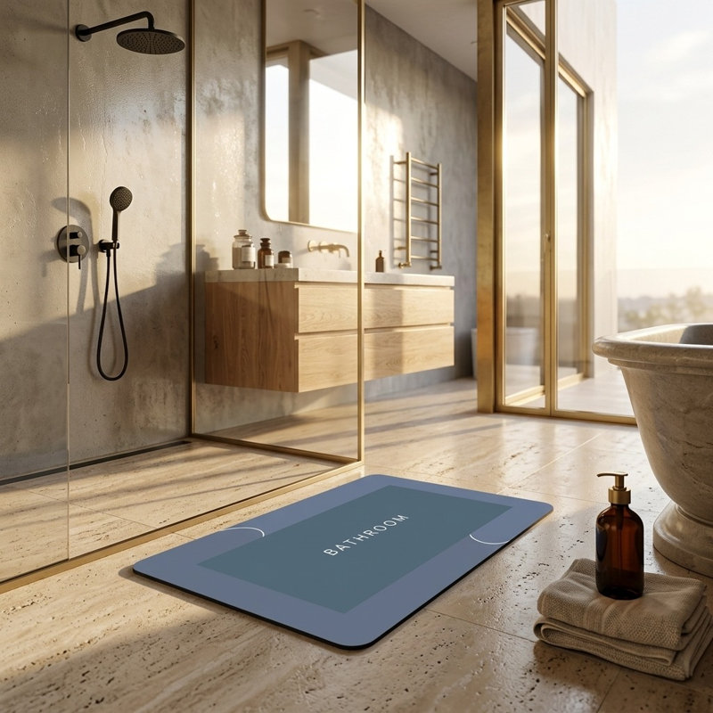 Bath Mat, Blue Geometric