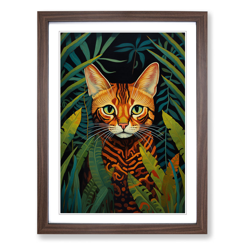Bengal Cat Symbolism Art - Framed Print, Walnut, 64cm H x 46cm W x 2cm D