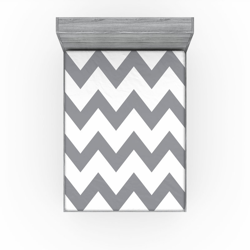 Drap-housse Ambesonne, paquet de 2, Drap-housse de taille double, Chevron blanc / gris