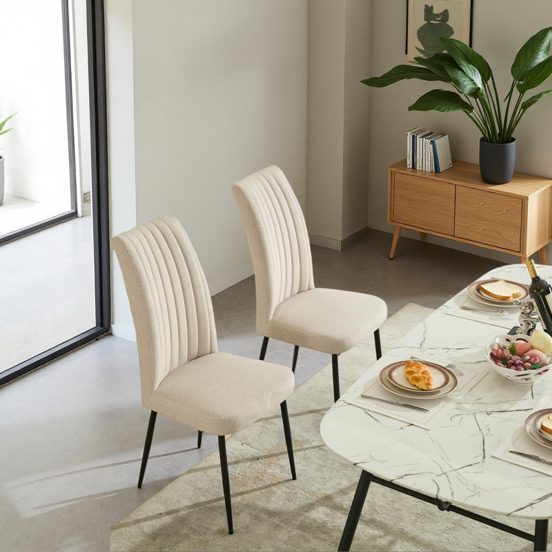 Ensemble de 2 chaises de salle à manger à pieds réglables en fer clouté réglable, Beige