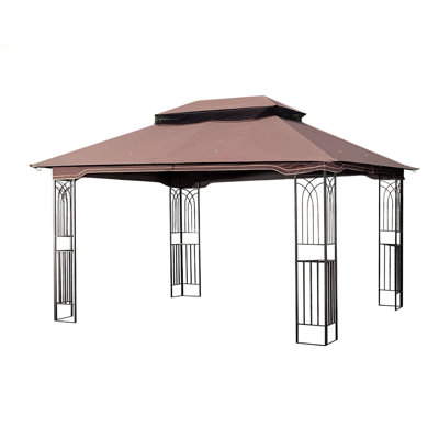 Tente de pavillon de jardin 13x10 avec double toit ventilé et moustiquaire (moustiquaire amovible sur tous les côtés), convenant à la pelouse, au jardin, à la cour et à la terrasse, avec dessus brun