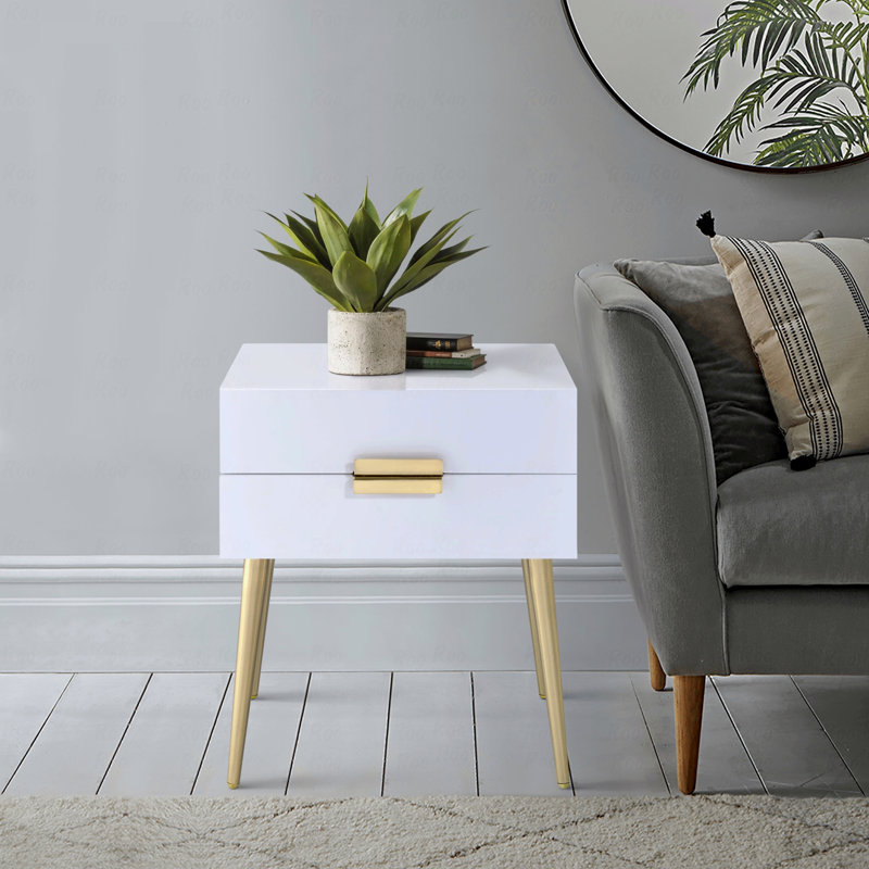 Table d'appoint avec 2 tiroirs, Blanc