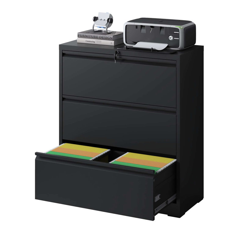 Classeur à 3 tiroirs pour le bureau personnel - matériau métallique, fonctionnement silencieux, capacité de 110 lb par tiroir, inclinable, armoire à assemblage rapide, serrure, tiroirs pleine extension, quincaillerie