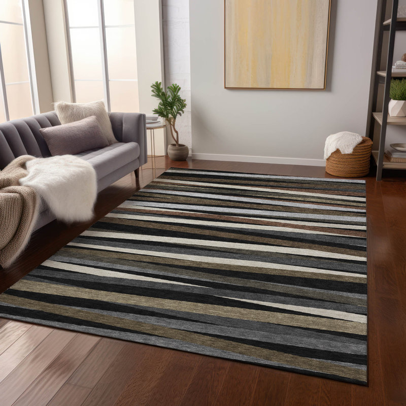 Liora Black Washable Indoor-Outdoor Rug - , 5' x 7'6"