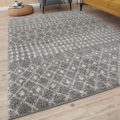 Moroccan Shaggy Collection Rugs Tangier Design in Grey/Ivory