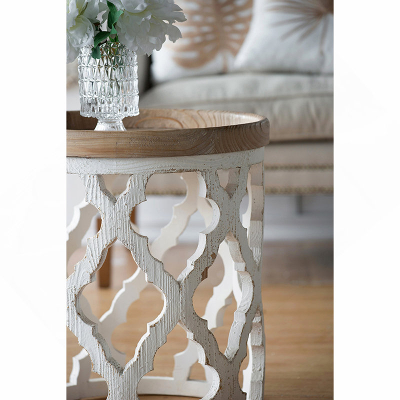 Grande table d'appoint 23 po blanche vieillie