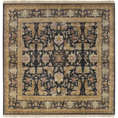 Taj Mahal Hand Knotted Wool Oriental Area Rug in Black/Mustard/Burnt Orange