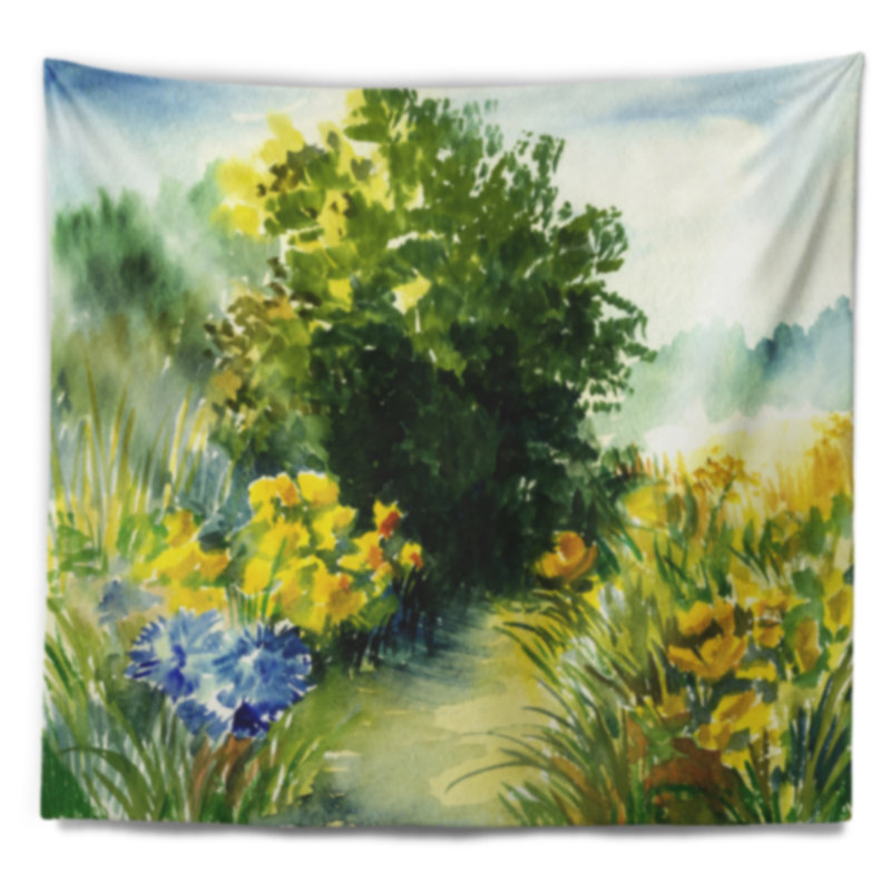 Tapisserie de verdure d'aquarelle de paysage, H 32 po x l 39 po