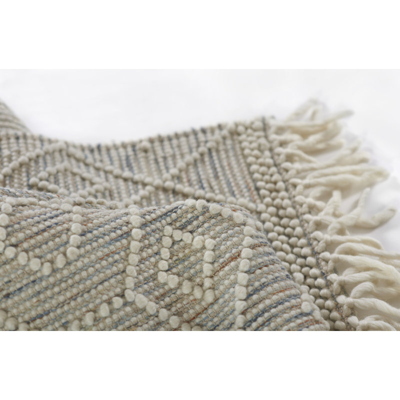 Tapis géométrique beige en coton / laine tissé à la main Alyson, Rectangulaire 8 pi x 10 pi