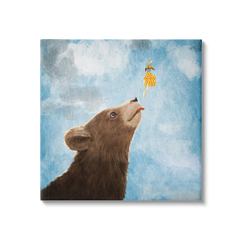 «Bear and Honey Bee On Canvas» par Paula Belle Flores, reproduction, H 17 po x l 17 po x P 1,5 po