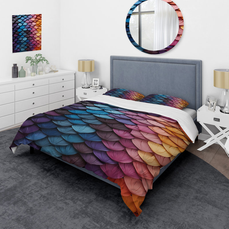 Colorful Rainbow Scales II - Autre ensemble de housse de couette abstrait, Housse de couette pour très grand lit et 2 très 