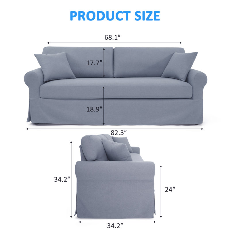 Sonya Rolled Arm Slipcover Sofa, Bleu