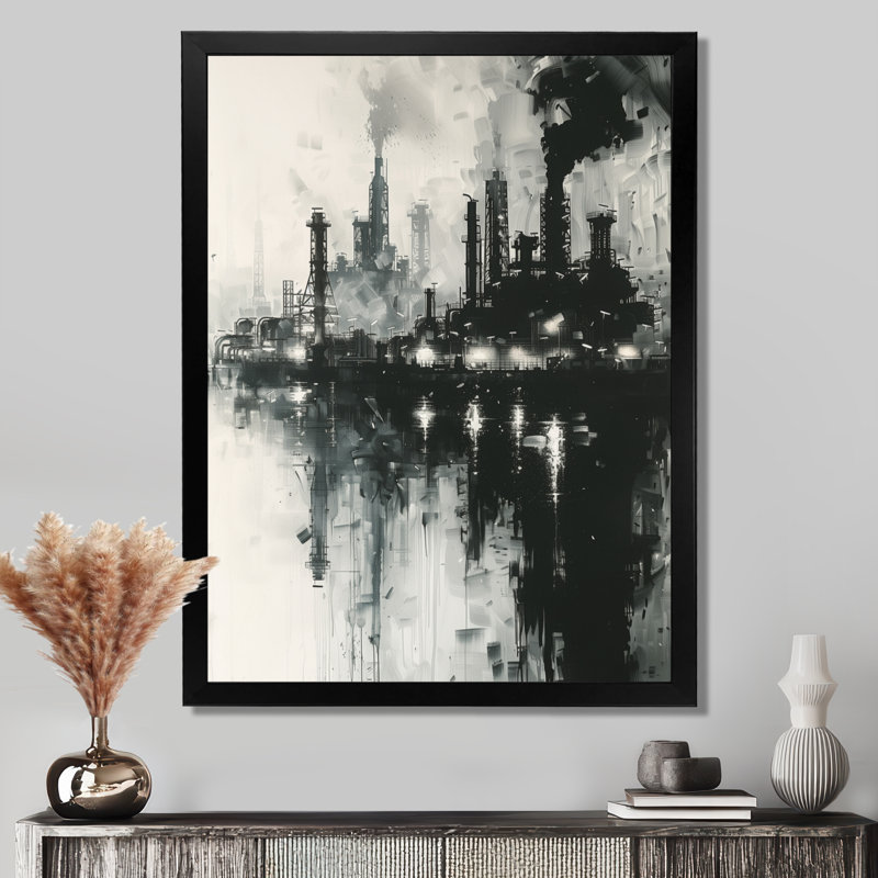 Gris Petrochemical Petrochemical Panorama, Toile encadrée noire simple, H 24 po x l 32 po x P 1 po