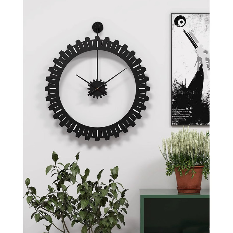 Horloges murales rondes en métal, Noir, noir, noir, noir
