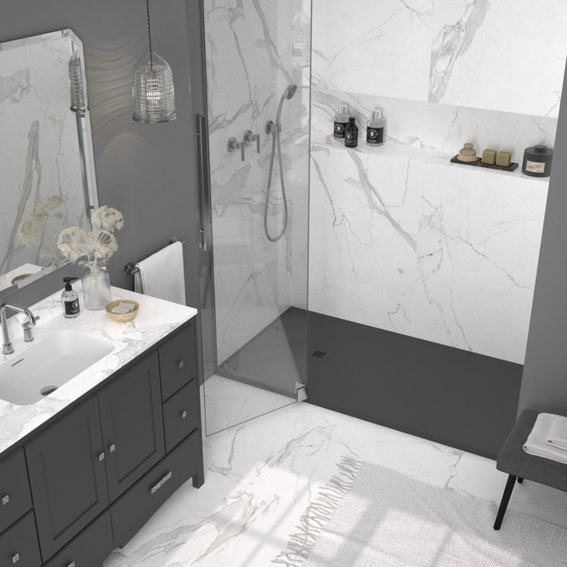 60'' W 36'' D Rectangular Shower Base, Anthracite Slate