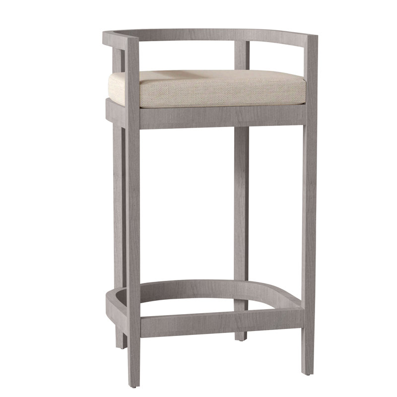 Santa Barbara Patio Bar Stool with Cushion, Welt, Oyster Teak, Verona Mist