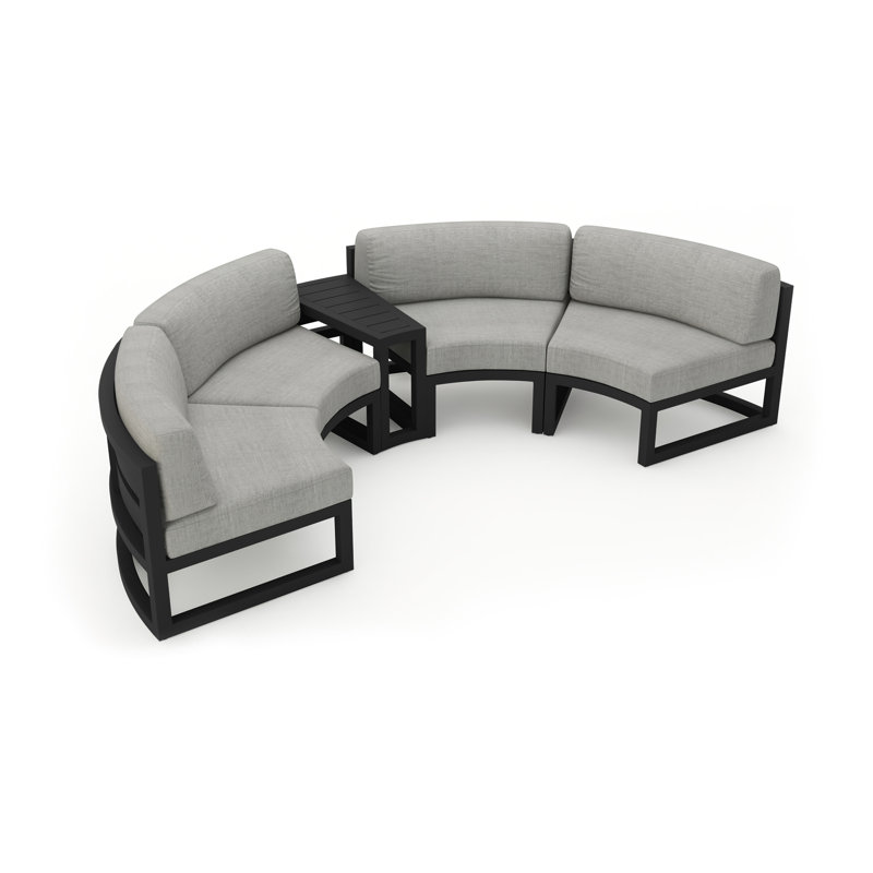 Avion Outdoor Curved Patio Sectional with Sunbrella Cushions, Cast Silver Sunbrella®, Black