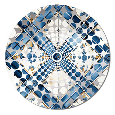 Vintage Blue And White Mosaic Geometric - Concentric Circles Decorative Mirror