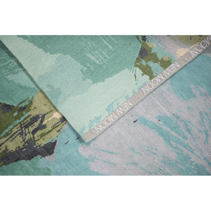 Laflor Hand Knotted Wool Abstract Area Rug in Jade/Teal/Lavender/Charcoa, Runner 3' x 8'