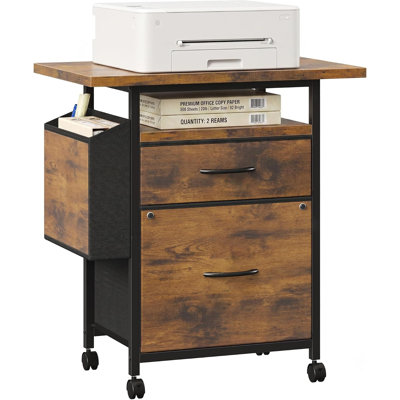 Classeur à 2 tiroirs, petite armoire de bureau avec bureau, support d'imprimante mobile avec sac de rangement latéral, armoire de rangement sous le bureau, roulettes silencieuses à 360 °, compatible avec la lettre A4 pour le bureau à domicile