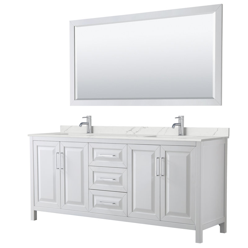 Daria 80'' W Vanity, White Quartz, White, Polished Chrome