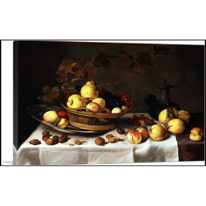 Toile de qualité supérieure avec panier de fruits et assiette en argent, parfaite pour rehausser le décor de la maison et du bureau