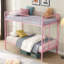 Lit superposé simple au-dessus de métal rose - une chambre moderne qui économise de l'espace, une fabrication solide pour la durabilité, un environnement de sommeil stable et silencieux, un escalier sécuritaire et silencieux, facile à assembler-485616773-485616772
