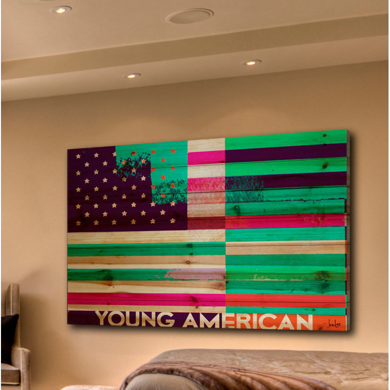 Reproduction d’art sur bois, "Young American" par Jen Lee, H 40 po x l 60 po x 1,5 po