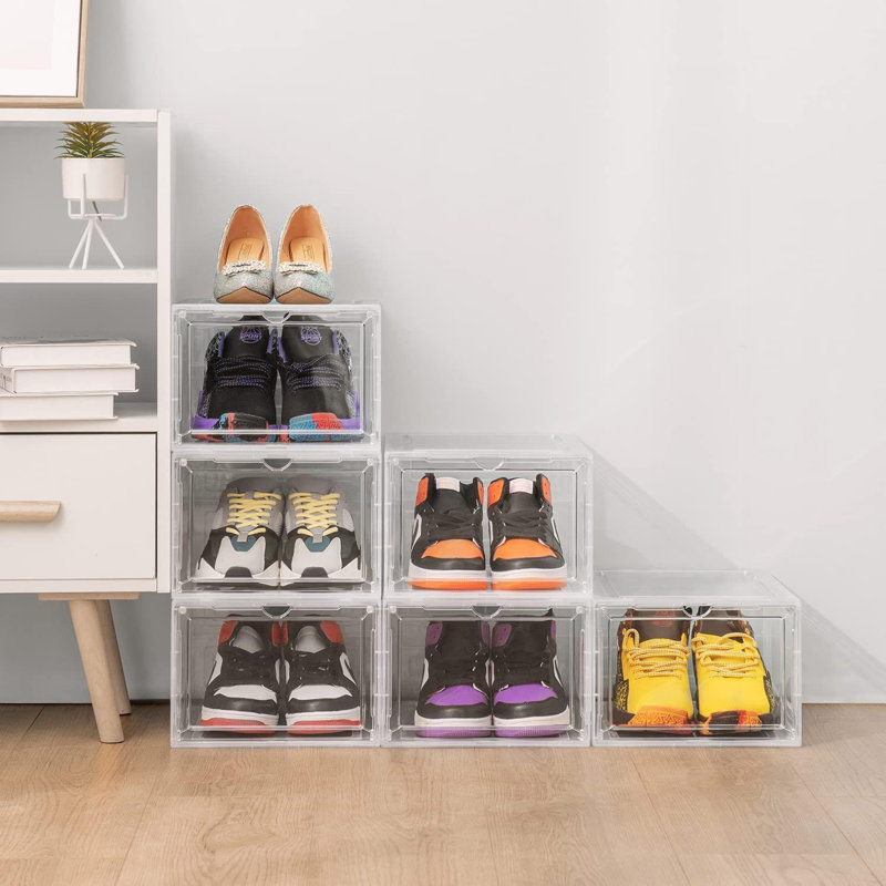 6 Pair Stackable Shoe Storage Box, White