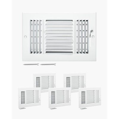 4 x 10 Inch Floor Registers, 6-Pack Floor Vents, HVAC 3-Direction Iron Vent Grilles for Home/Office Wall & Ceiling, Rustproof Anti-Peeling Air Vents Deflector Adjustable with Metal Damper, White