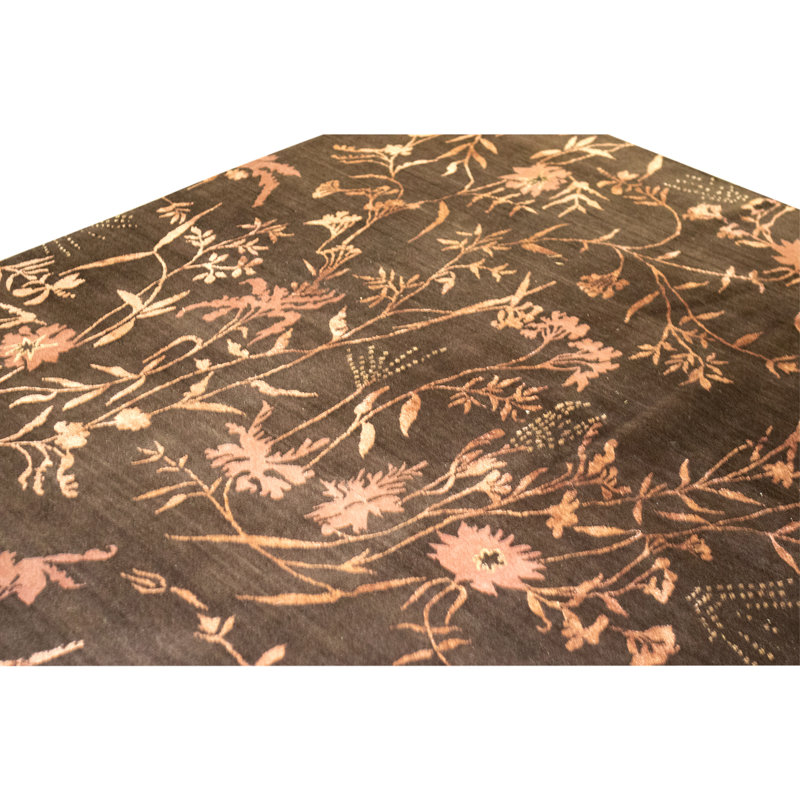 Hand Knotted Area Rug in Brown And Rose