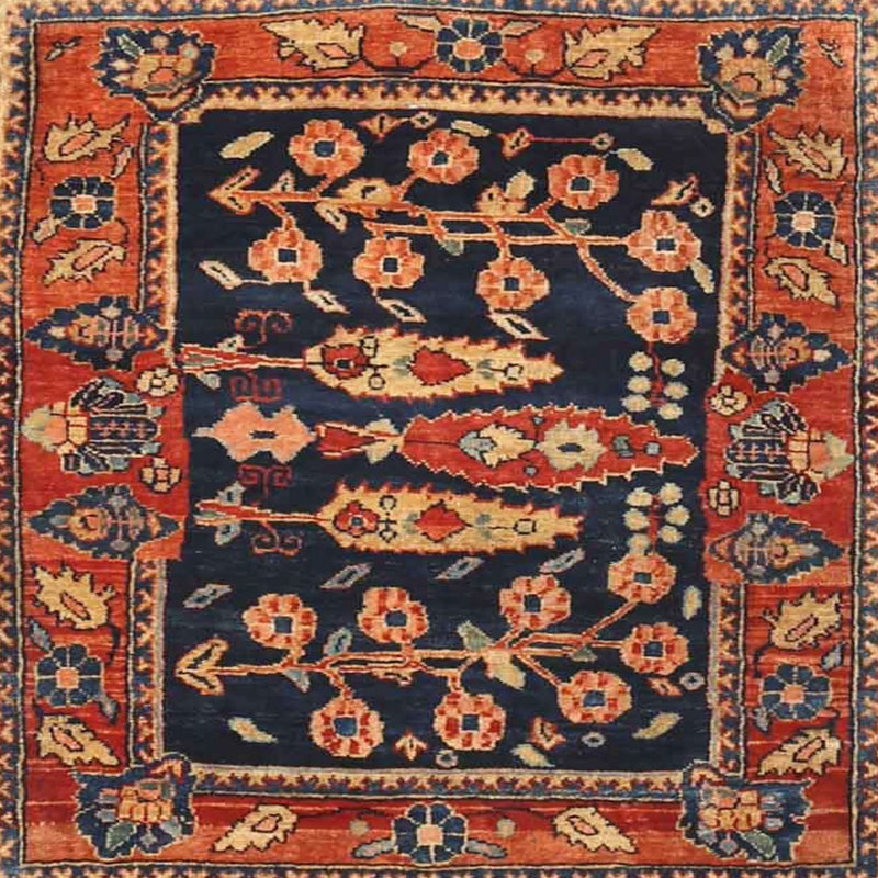 Tapis traditionnel rouge / noir, Carré 7 pi