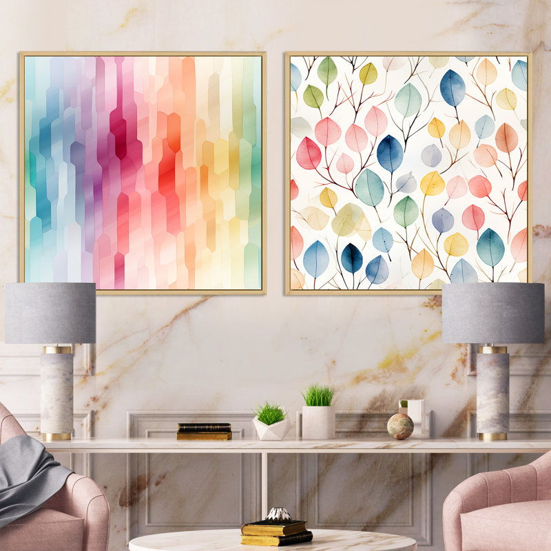 Daandre - Ensemble de 2 collages carrés abstraits, Cadre flottant brun, H 30 po x l 61 po