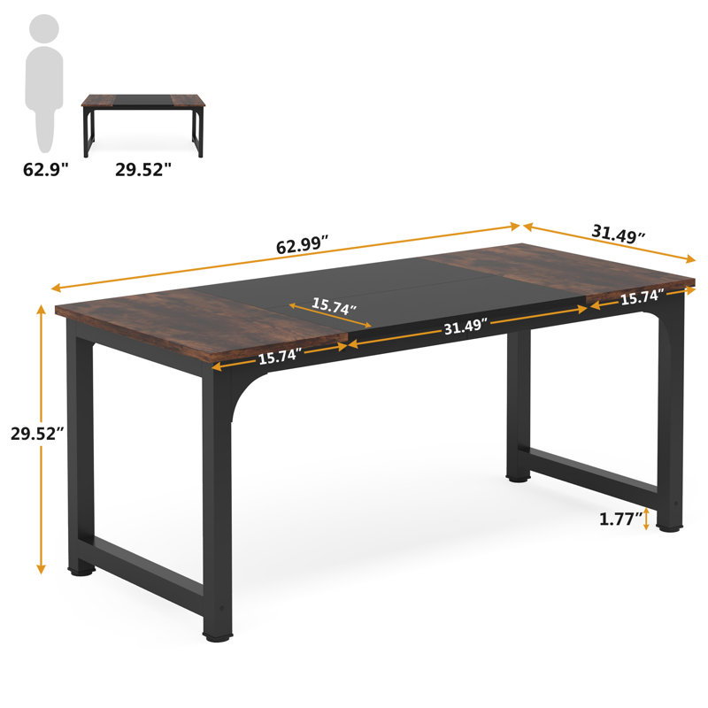 Waltman Rectangle Office Desk, Dark Brown/Black, 75Cm H x 160Cm W x 80Cm D
